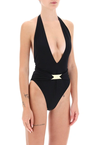 Shop Alaïa One Piece Swimsuit With Belt In Black