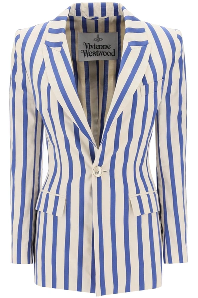 Shop Vivienne Westwood Double Breasted Shaped Jacket In White, Blue