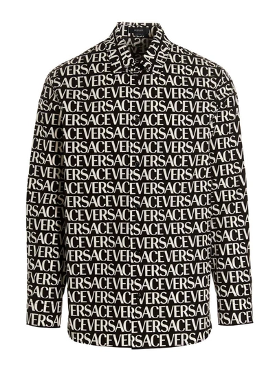 Shop Versace Logo Shirt In White/black