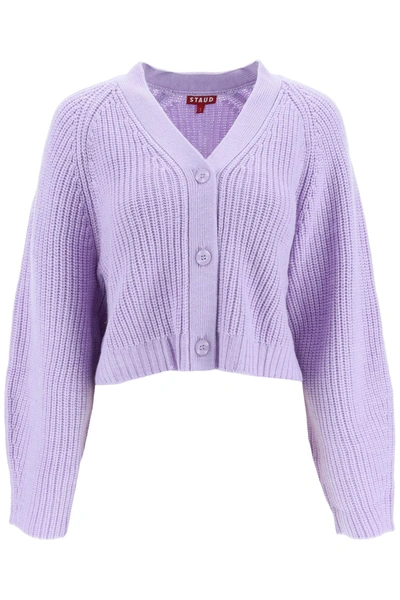 Shop Staud V Neck Mirabel Cardigan In Purple