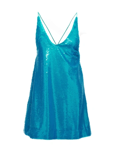 Shop Ganni Sequin Dress In Light Blue