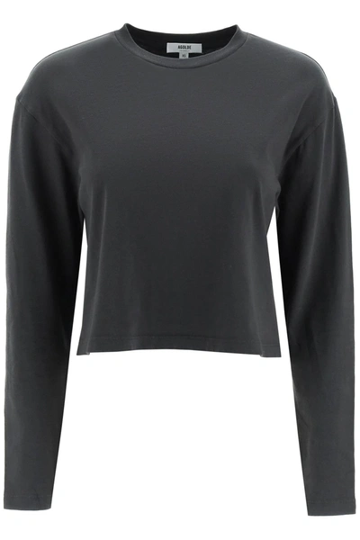 Shop Agolde 'mason' Long Sleeve Cropped T Shirt In Black