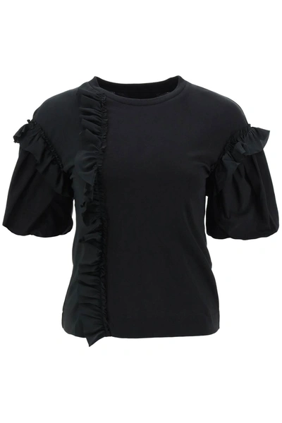 Shop Simone Rocha Ruffled Jersey And Organdie T Shirt In Black
