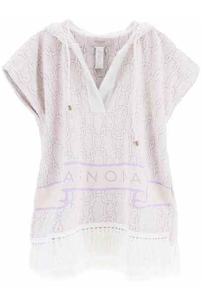 Shop Agnona Terry Poncho With Chain Motif In White, Purple