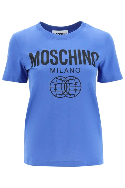 Shop Moschino Double Smile Print T Shirt In Blue