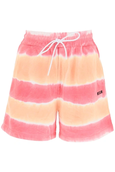 Shop Msgm Tie Dye Jersey Shorts In Orange, Pink