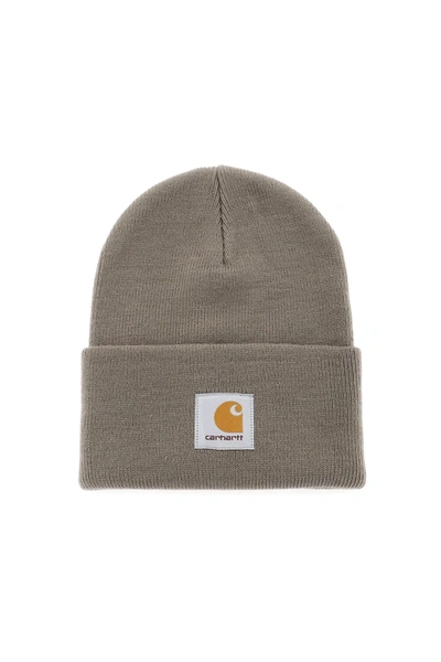 Shop Carhartt Beanie Hat With Logo Patch In Grey