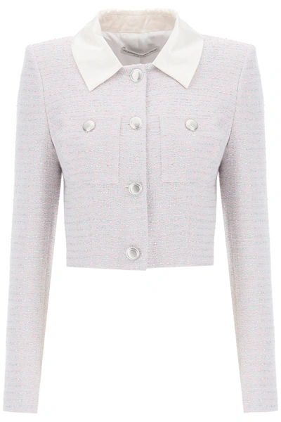 Shop Alessandra Rich Cropped Jacket In Tweed Boucle' In Light Blue, Pink