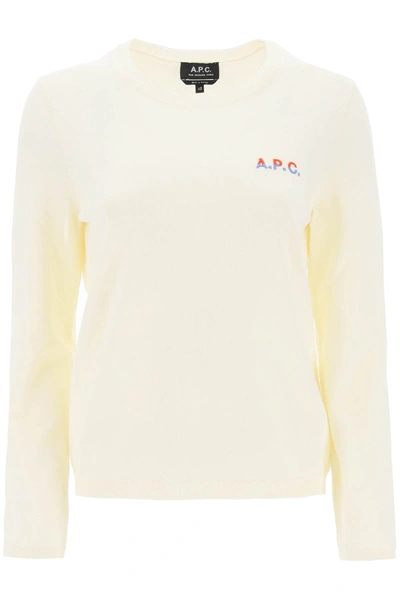 Shop Apc 'albane' Crew Neck Cotton Sweater In White