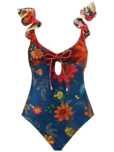 Shop Zimmermann Ginger Frill Swimsuit In Spliced