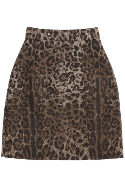 Shop Dolce & Gabbana Wool Jacquard Skirt With Leopard Motif In Multicolor