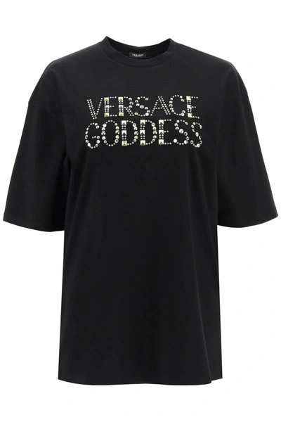 Shop Versace Goddess T Shirt With Studs
