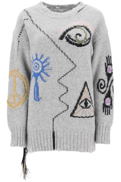 Shop Stella Mccartney Folk Artwork Alpaca Sweater In Grey