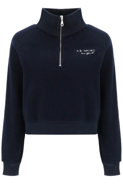 Shop Sporty And Rich Quarter Zip Sherpa Fleece Sweatshirt In Blue