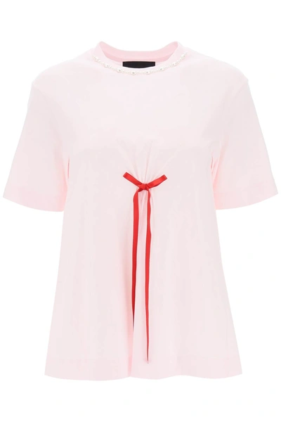 Shop Simone Rocha A Line T Shirt With Bow Detail In Pink