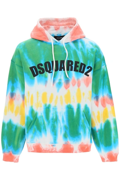 Shop Dsquared2 Tie Dye Hoodie With Logo Print In Multicolor