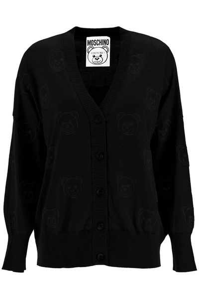 Shop Moschino Teddy Bear Cardigan In Black
