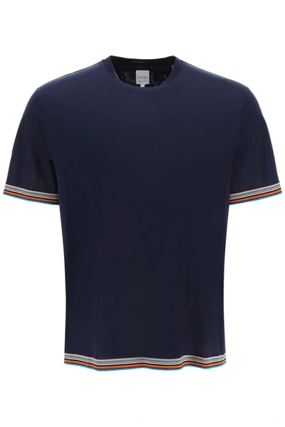 Shop Paul Smith Art Stripe Trim T Shirt In Blue