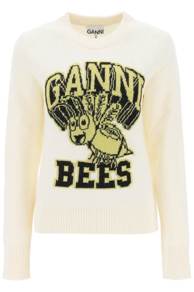 Shop Ganni Bees Motif Sweater In White