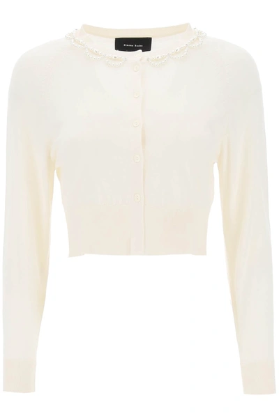 Shop Simone Rocha Wool Silk Cropped Cardigan In White