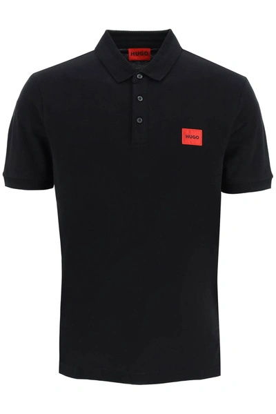 Shop Hugo Polo Shirt With Logo Patch In Black