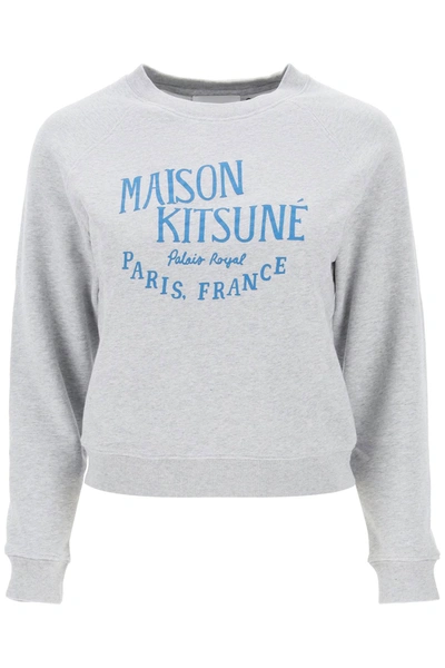 Shop Maison Kitsuné Crew Neck Sweatshirt With Print In Grey