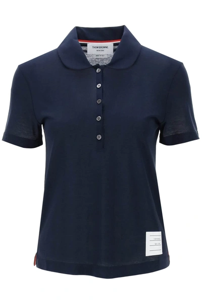 Shop Thom Browne Polo Shirt In Crepe Jersey In Blue