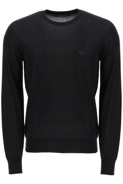Shop Versace Pullover With Medusa Embroidery In Black