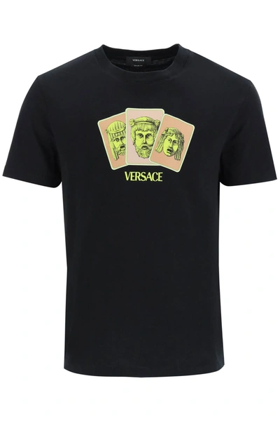 Shop Versace Le Maschere Printed T Shirt In Black