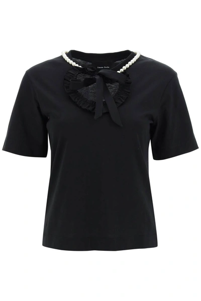 Shop Simone Rocha T Shirt With Heart Shaped Cut Out And Pearls In Black