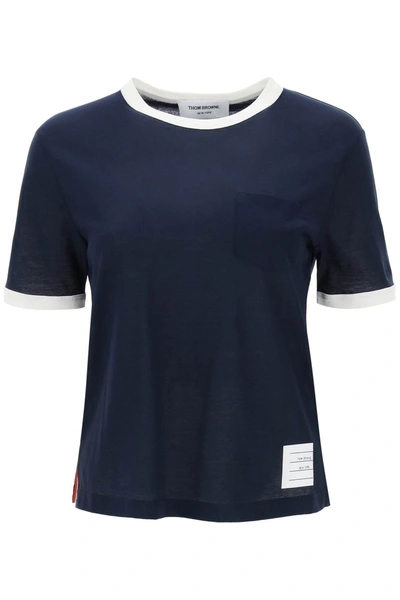 Shop Thom Browne T Shirt With Contrasting Trims In Blue, White