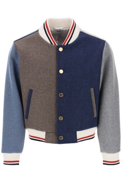 Shop Thom Browne Funmix Wool Blouson Jacket In Blue, Grey