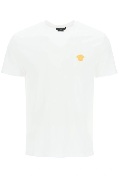 Shop Versace Taylor Fit T Shirt With Medusa Embroidery In White
