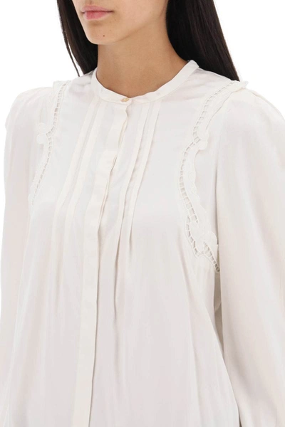 Shop Isabel Marant 'joanea' Satin Blouse With Cutwork Embroideries In White