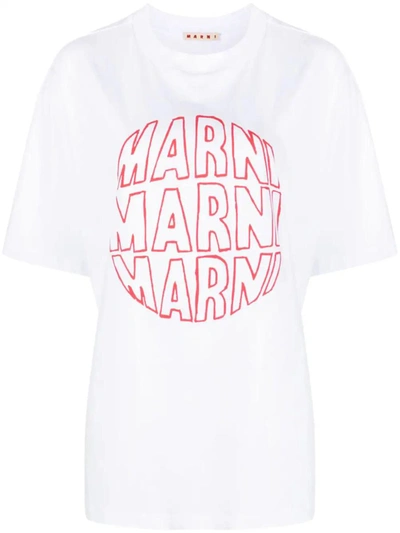 Shop Marni Printed T-shirt In Pink &amp; Purple