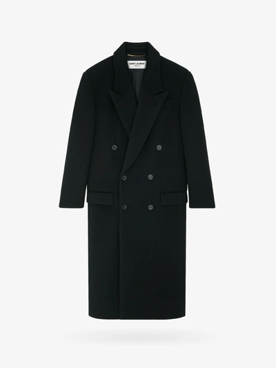 Shop Saint Laurent Woman Coat Woman Black Coats