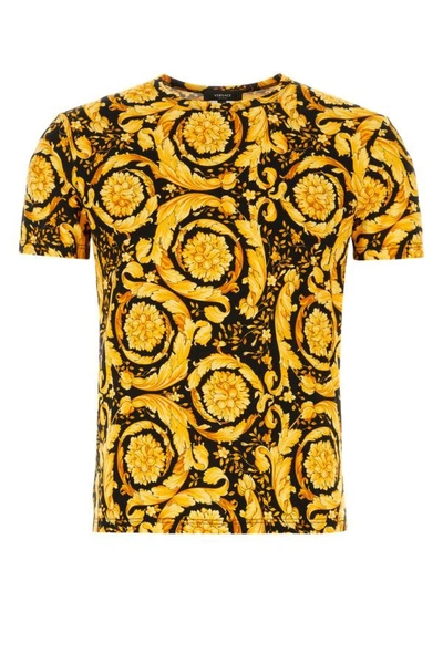 Shop Versace Man Printed Cotton Stretch T-shirt In Multicolor