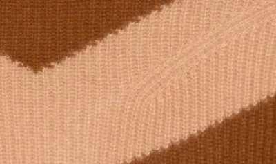 Shop Magaschoni Chevron Stripe Cashmere Turtleneck Sweater In Brown Saddle W/ Camel Wood