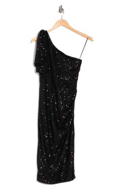 Love By Design Abby Sequin One-shoulder Minidress In Black
