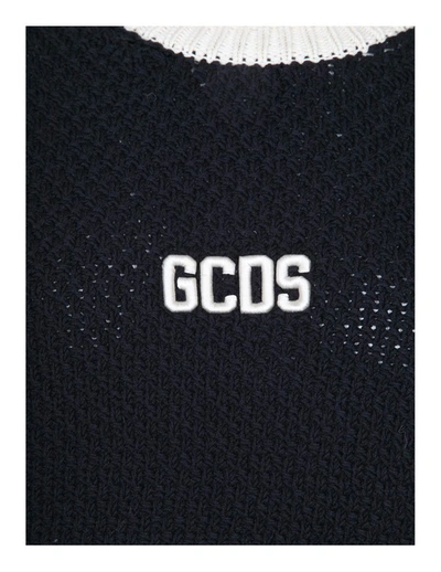 Shop Gcds Crochet-effect Cotton Oversized Sweater In Black