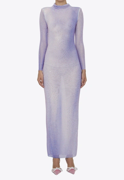 Shop Self-portrait Crystal Mesh Contour Maxi Dress In Lilac