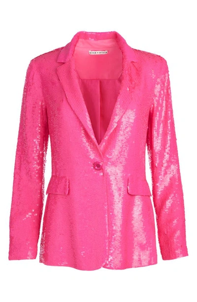 Alice And Olivia Alica And Olivia Macey Sequined One Button Blazer In Wild Pink