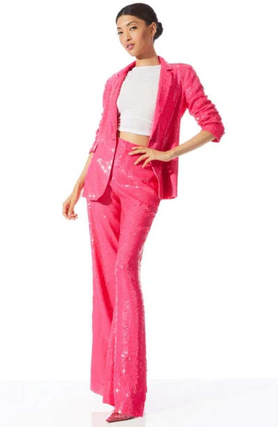 Alice And Olivia Alica And Olivia Macey Sequined One Button Blazer In Wild Pink