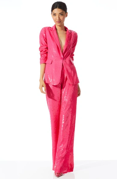 Alice And Olivia Alica And Olivia Macey Sequined One Button Blazer In Wild Pink