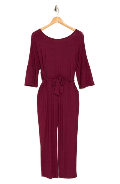 Shop Go Couture Tie Waist Jumpsuit In Burgundy