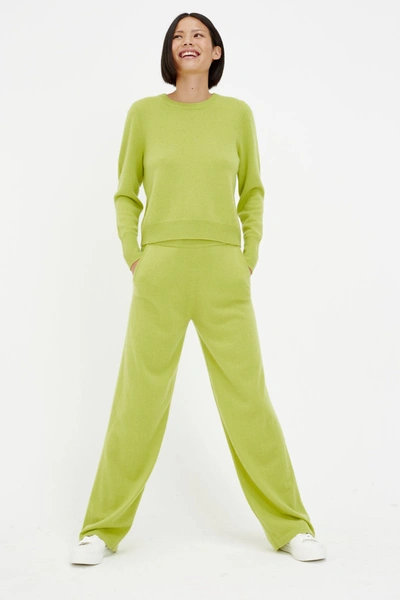 Shop Chinti & Parker Uk Green Cashmere Wide-leg Pants In Yellow
