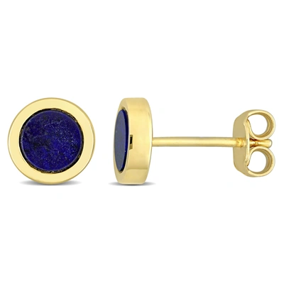 Shop Mimi & Max 5/8ct Tgw Lapis Stud Earrings In Yellow Plated Sterling Silver In Blue