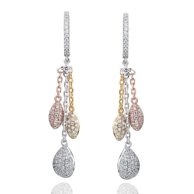Shop Suzy Levian Tri-tone Sterling Silver White Cubic Zirconia Dangle Earrings In Multi