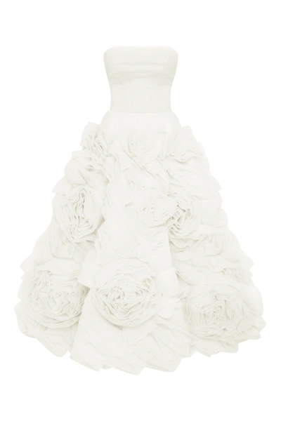 Milla Dramatically Flowered Tulle Dress In White In White