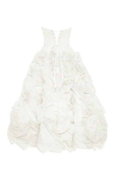 Milla Dramatically Flowered Tulle Dress In White In White